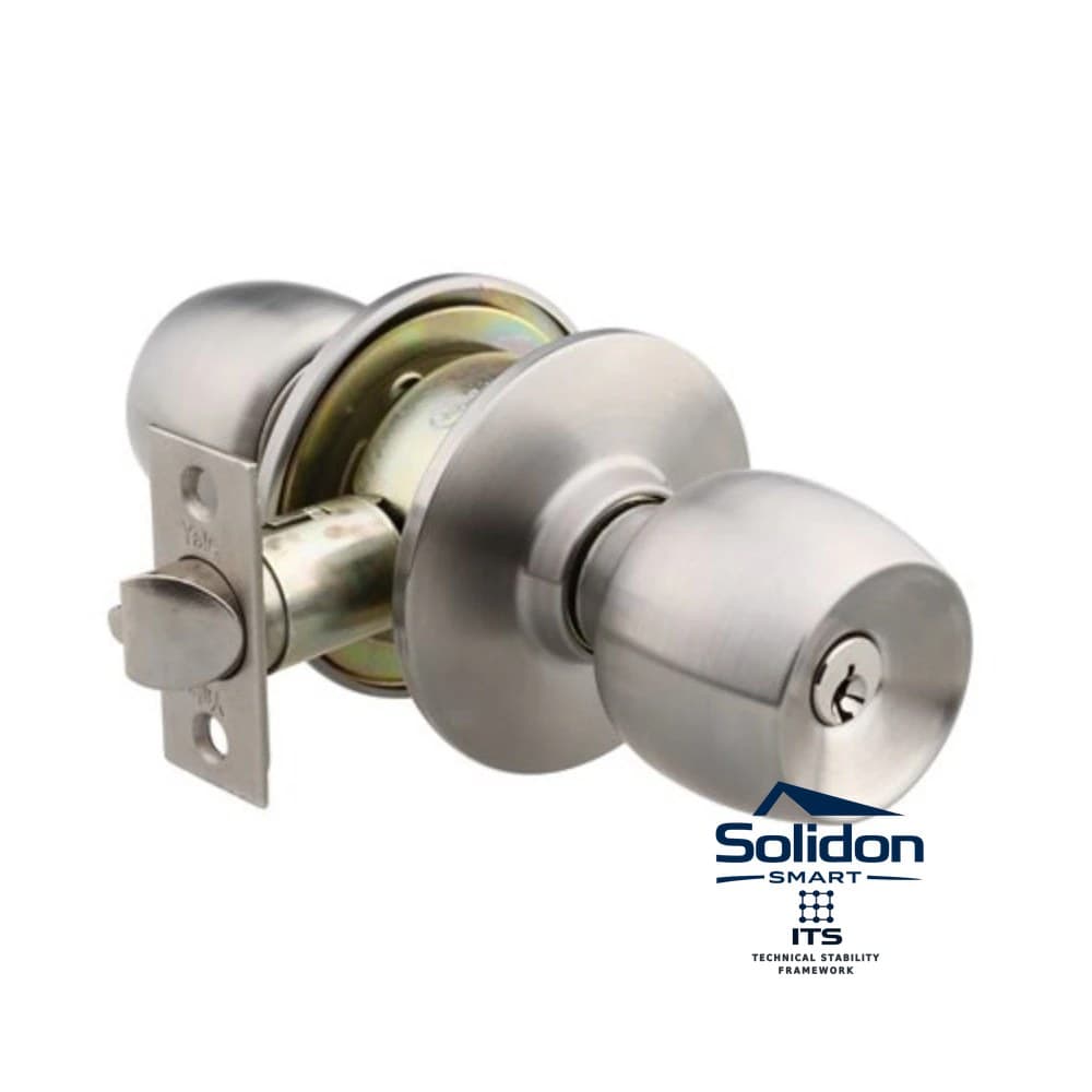 Broască cu buton YALE pentru uși interior lemn, backset 60 mm, nichel satin – imaginea 1