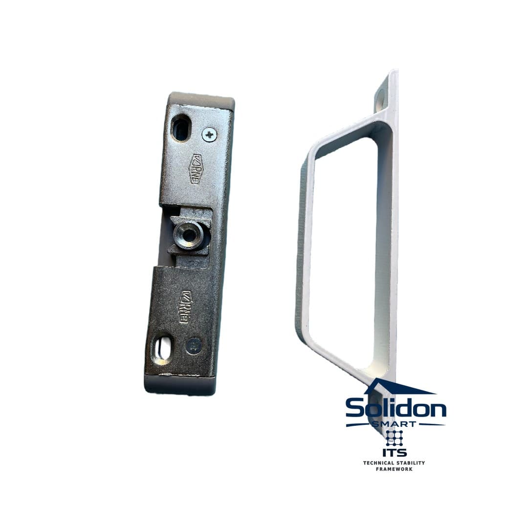 Sistem închidere ușă balcon Solidon, falt 13 mm, mâner D aluminiu, alb